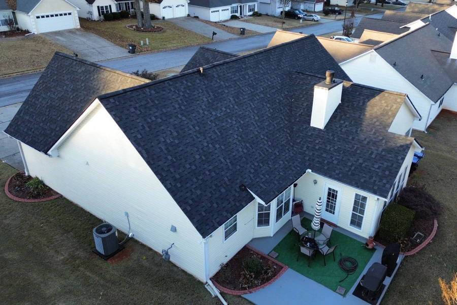 aerial view of newly installed roofing